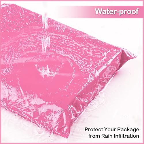 Miniatura 5 de Sobres de polietileno de 14.5 x 19 pulgadas, paquete de 100 bolsas de envío autosellantes para pequeñas empresas, color rosa intenso, impermeables y