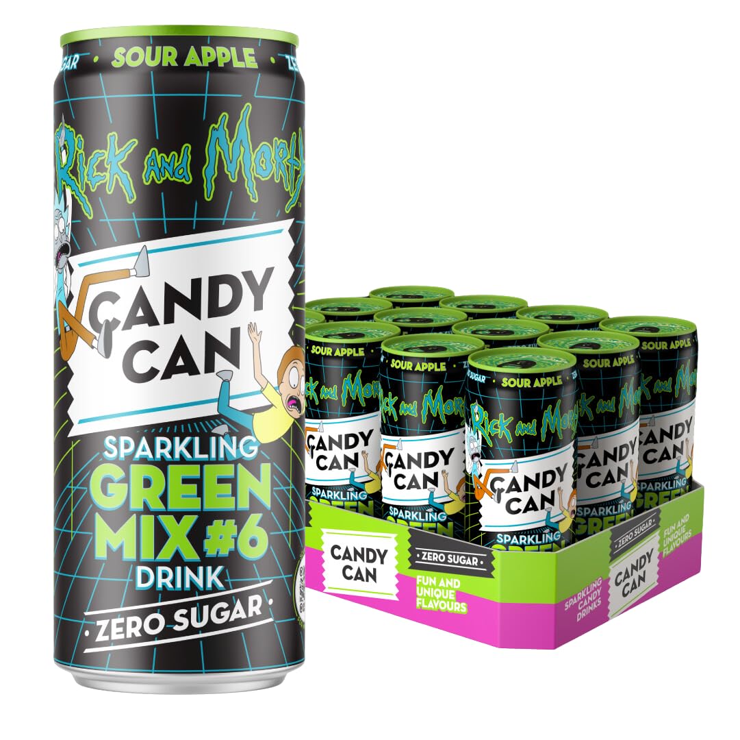 Sponsored Ad – Candy Can, Rick and Morty, Green Mix, Sour Apple Flavoured Fizzy Drink, Nostalgic American Soda Flavours, Sugar Free, Sparkling Pop Cans (12 x 330ml)