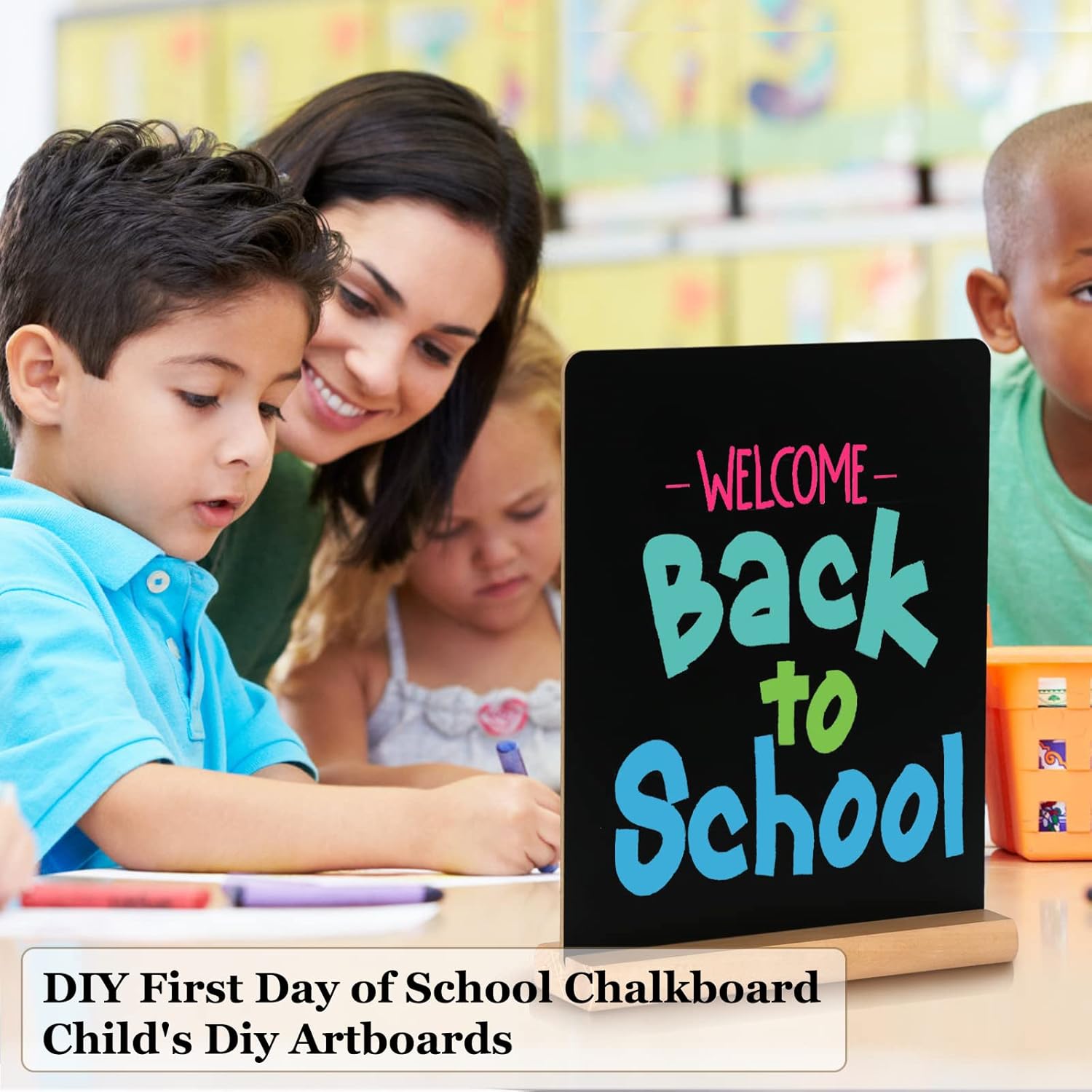 8.6x11Inch Chalkboard Signs Tabletop Chalk Board with Beech Stand, Small Double Sided Kids Chalkboard Sign, Menu Message Chalk Board Sign Store Food Signs for Party Home Kitchen Tables Decor (4 Pack)