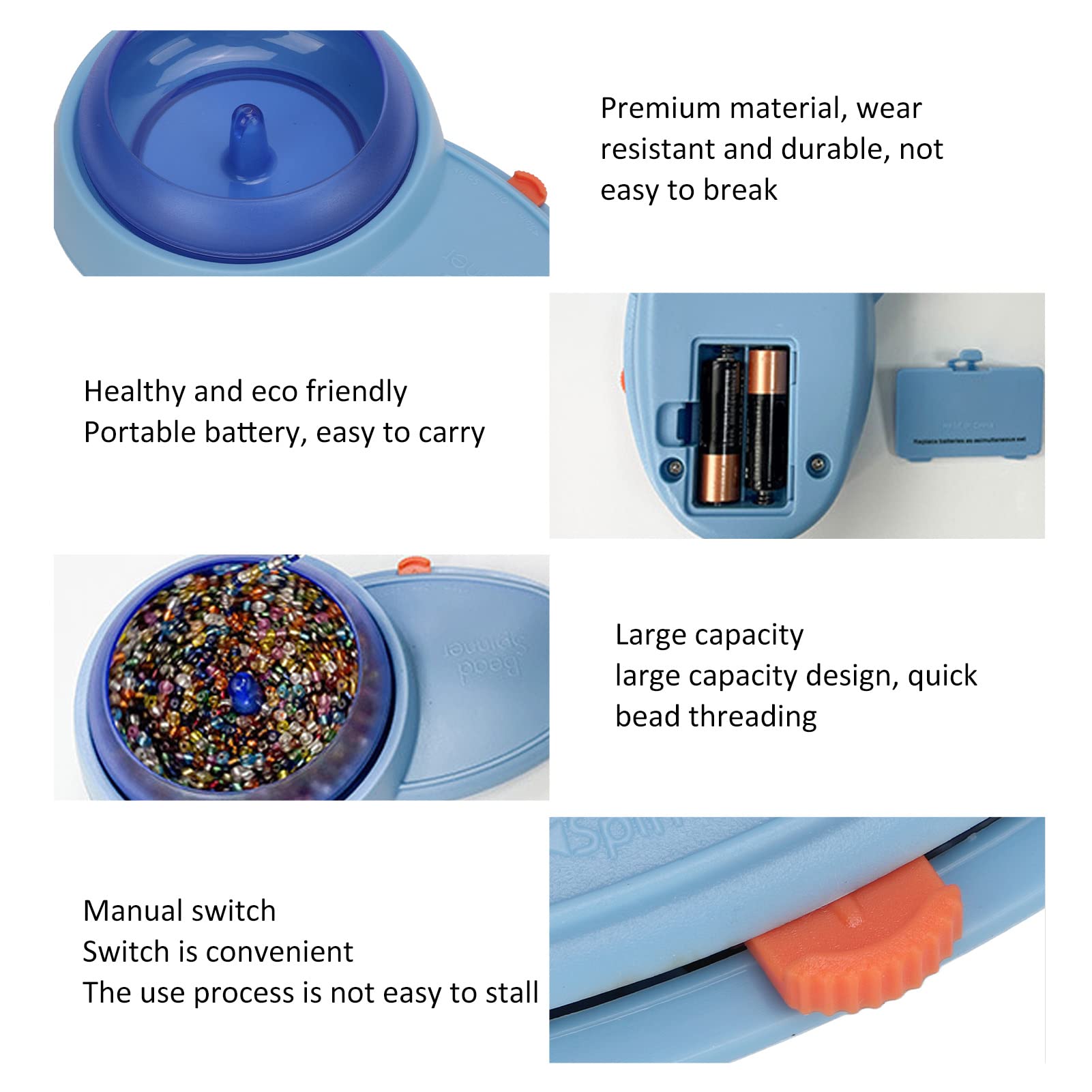 Spinner à Perles, Spin Beading Bowl Loader avec 2 Aiguilles Incurvées à Grand œil, Alimenté par Batterie, Kit de Métier à Tisser pour Bracelets à Bricoler Soi-même, Fabrication de Bijoux