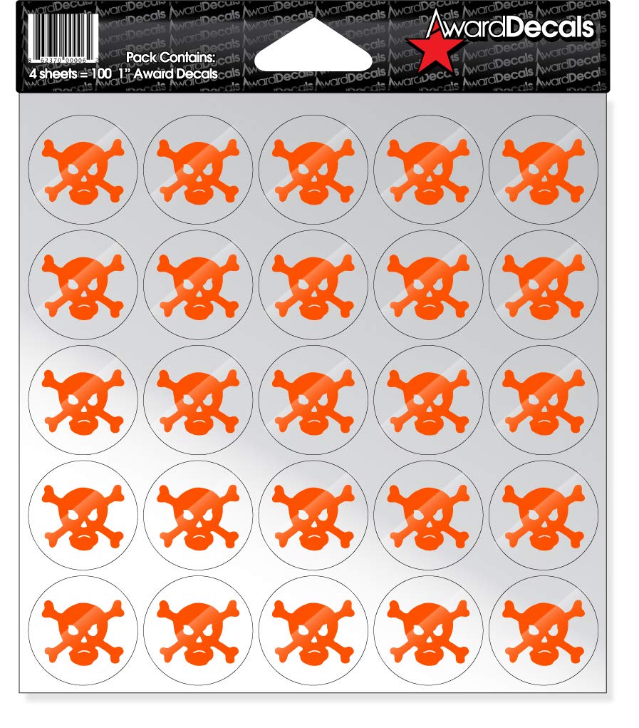 Award Decals Skull and Crossbone (100 Stickers) (Orange on Clear)
