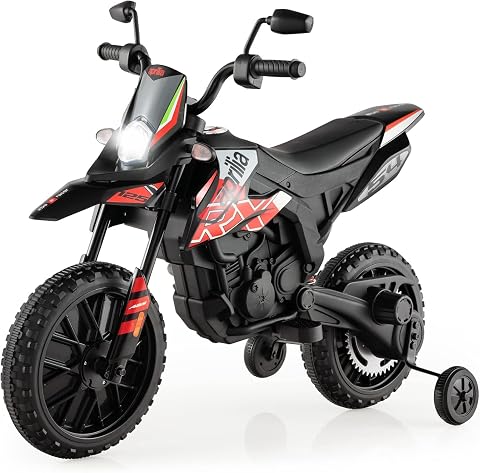 FANTASK Aprilia moto électrique 12V, 5,5-6 km/h, musique, phares, rouge