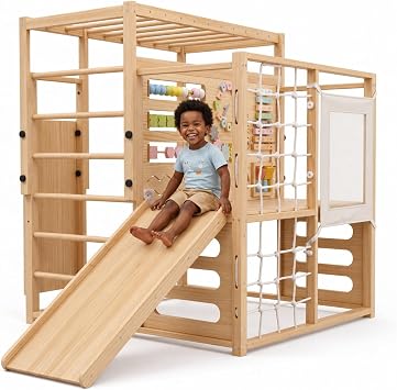 Avenlur Montessori Gym Alpine Wooden Jungle Gym with Indoor Swing, Toddler & Baby Climbing Toys, Rock Wall Perfect for Active Fun & Skill Development, Ages 2-8