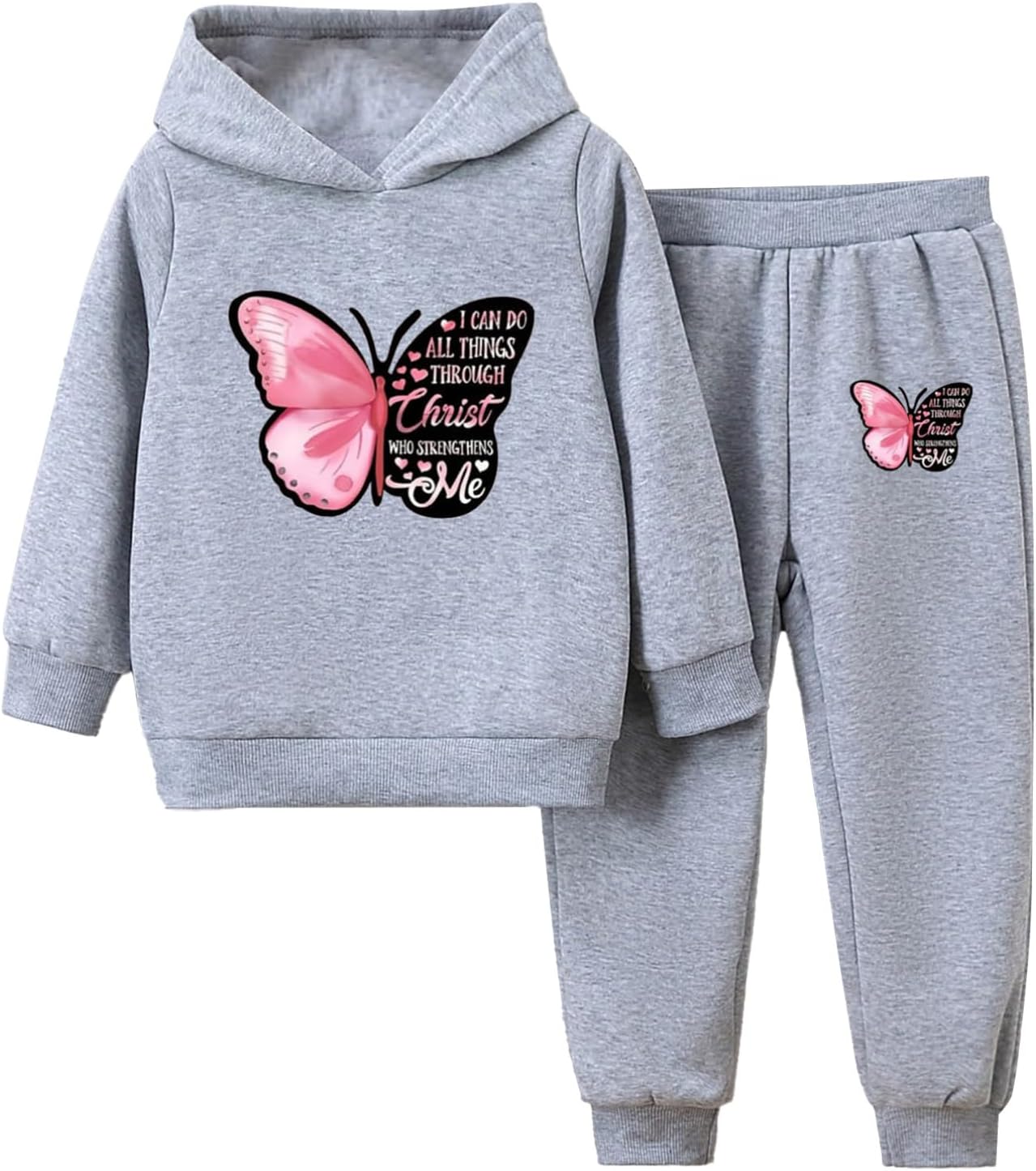 YiZYiF Kids Children Casual Sport Suit Long Sleeve Butterfly Hoodie Sweatshirts with Jogger Pants Active Tracksuit