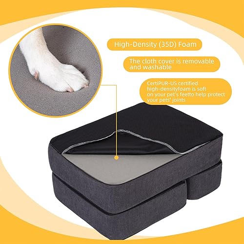 Miniatura 3 de Escaleras para perros pequeños, peldaños de espuma para mascotas, extra anchas para camas altas, sofás y sillas, escaleras plegables antideslizantes