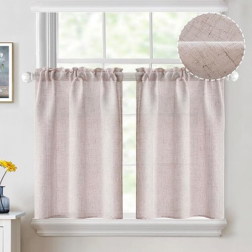 MIULEE Cortina de cocina con textura de lino de 36 pulgadas de largo sobre el fregadero, cortina semitransparente para filtrar la luz, cortina de