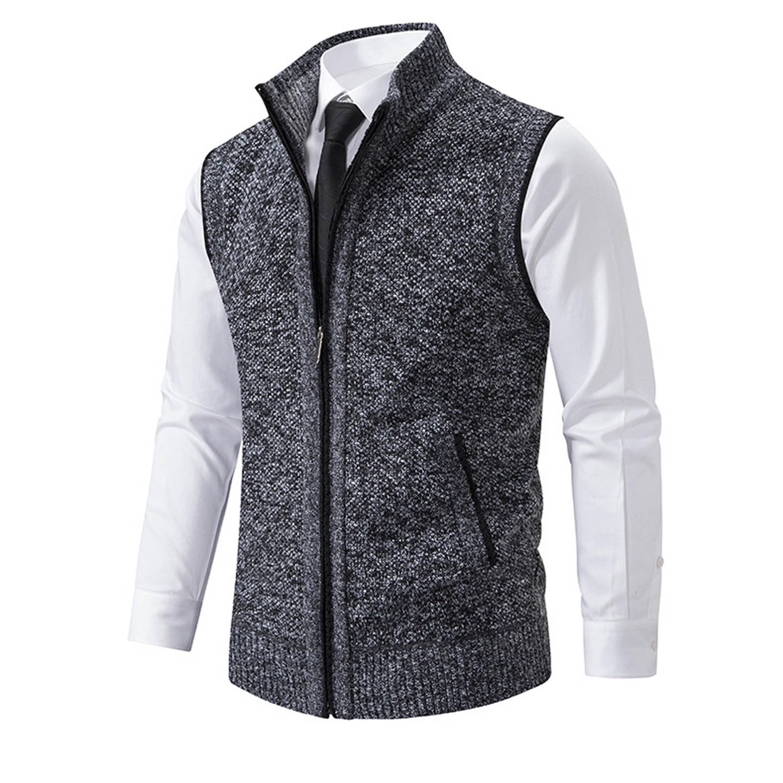 Gilet Uomo Maglia Senza Maniche Foderato Pile con Cerniera Tessuto a maglia con fodera in pile morbida, trattiene il calore nelle giornate fredde