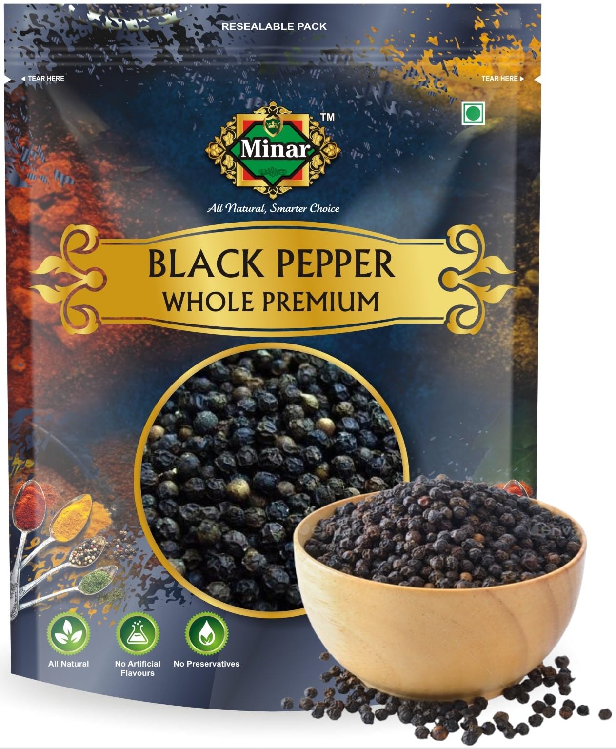 Minar 100% Natural Premium Black Peppercorn (Kali Mirch) (500g (Pack of 1))