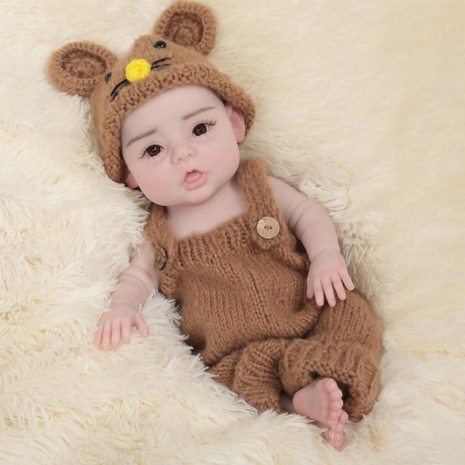 QIAOYIQIAO17.7 inch Reborn Baby Dolls Realistic Full Body Silicone, Non Vinyl Dolls, Real Lifelike Platinum Silicone Baby Doll Softness Body for Grils (Boy, Ivory)