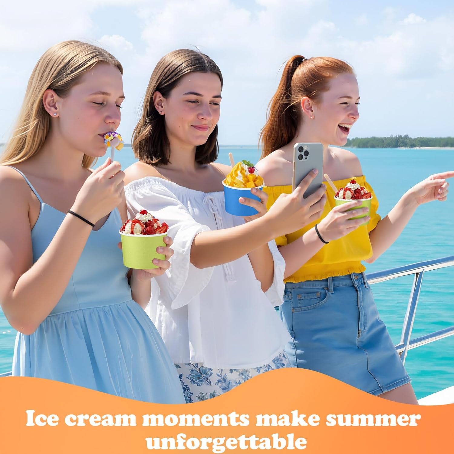 Honeydak 400 Pack 150 ml/ 5 oz Ice Cream Cups for Party Small Ice Cream Cups Disposable Treat Paper Dessert Snacks Sundae Container Wedding Birthday Party Supplies