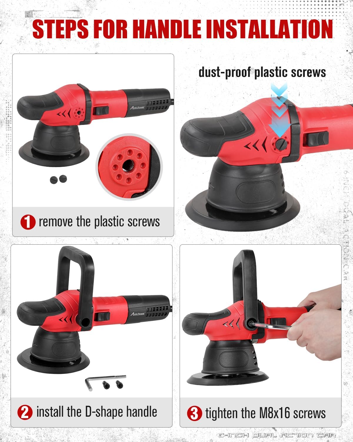 AVID POWER Dual Action Car Buffer Polisher, 6 Inch Orbital Polisher for Car Detailing with 6 Variable Speeds, Detachable Handle & 3 Polishing Pads