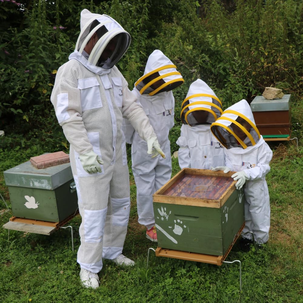 Best Bee Tuta da apicoltore per bambini (160 cm) in tessuto spesso e cotone di alta qualità, con cerniera robusta, guanti in pelle, tasche per abbigliamento anti-api, abbigliamento per apicoltura XS