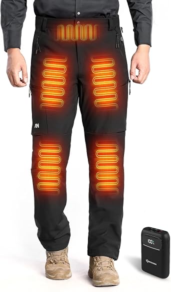 ANTARCTICA GEAR Heated Pants for Men, with 12V Battery, 5-Zone Heating Softshell Outdoor Trousers Hiking Pants