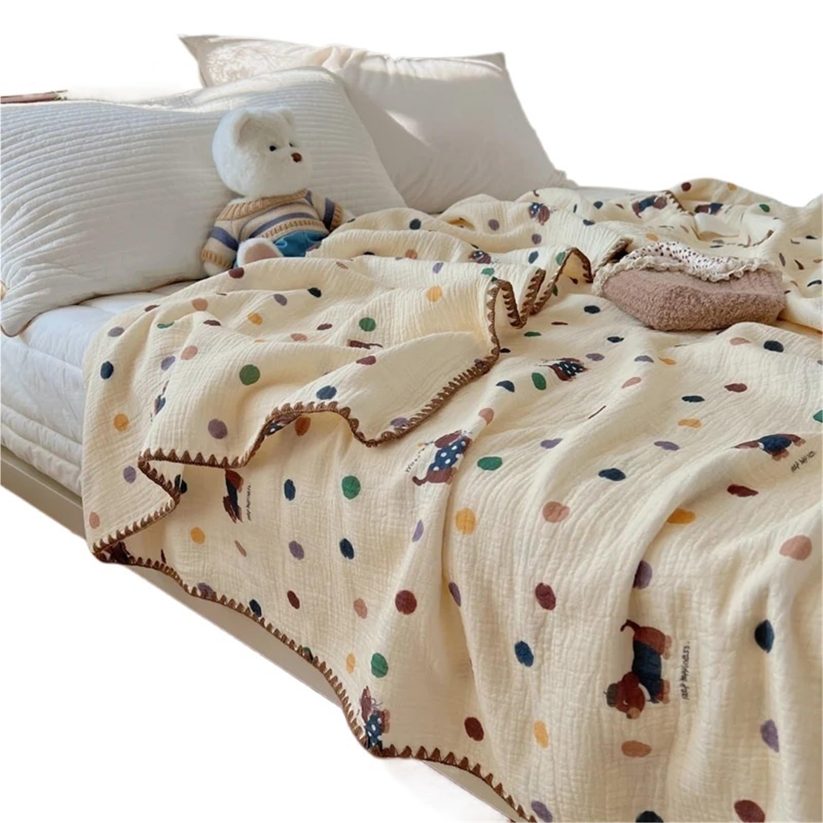 Breathable Cooling Cotton Muslin Blanket Multicolor Multiple Sizes(Color1,150x200cm 1pc)