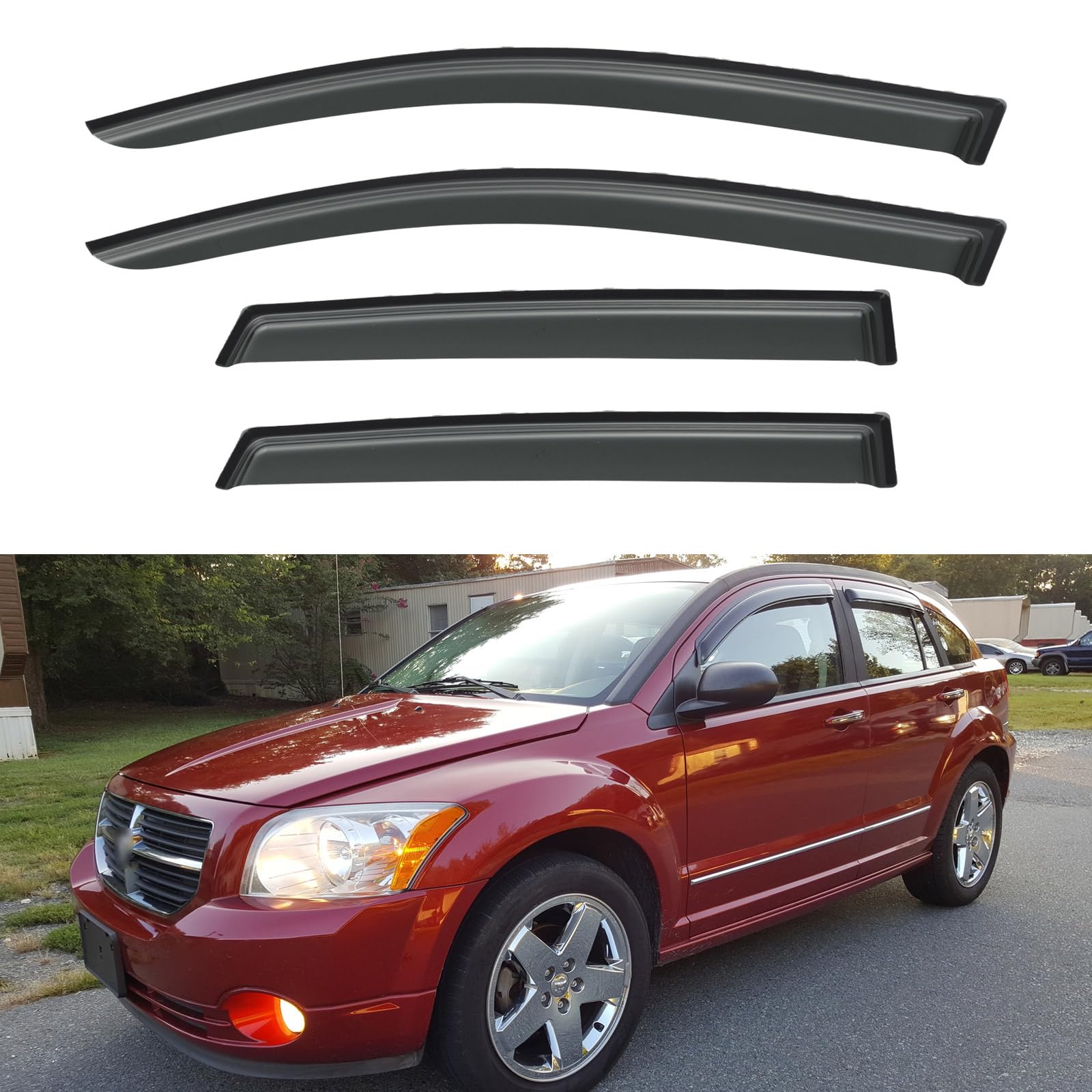 Window Visors Rain Guards for 2007-2012 Dodge Caliber | Out-Channel Window Vent Wind Deflectors Visors Shades Protectors for 07 08 09 10 11 12 Dodge Caliber
