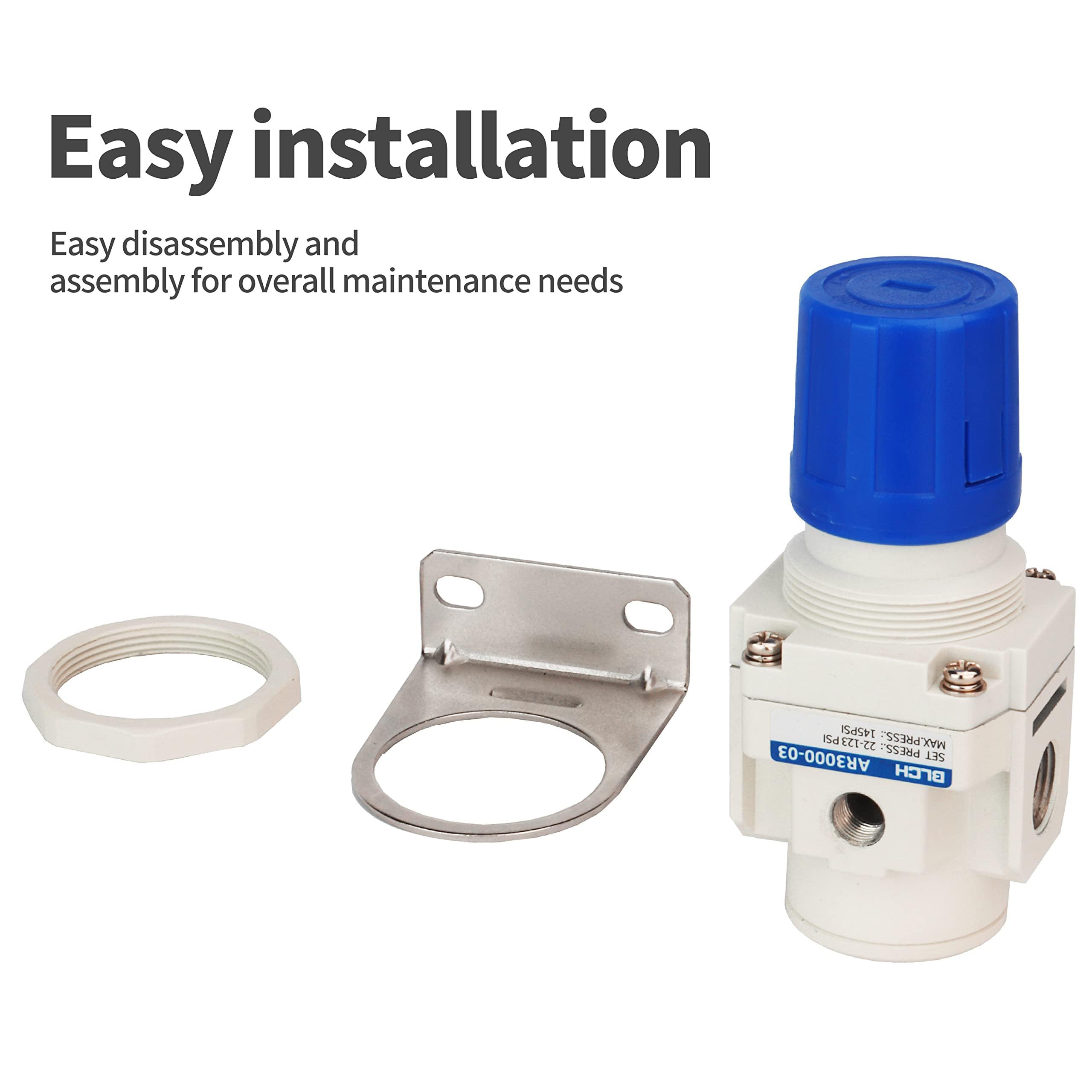 BLCH 3/8" BSP Druckluftregler – Druckregler für Kompressoren, Kompressor-Regler mit Lufttrocknungssystem AR3000-03, inkl. Manometer (0-160 PSI)