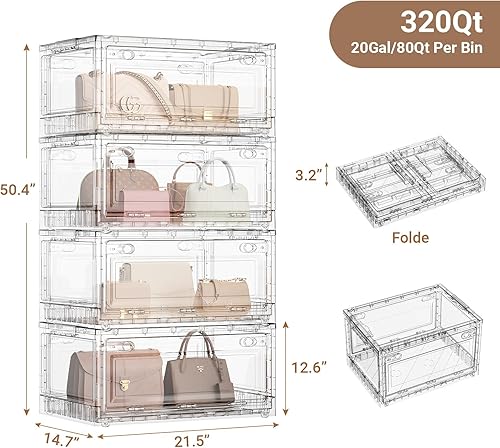 Miniatura 2 de BROVIEW Cajones de almacenamiento apilables transparentes, grandes de plástico con tapa y parte delantera abierta, organizadores de armario