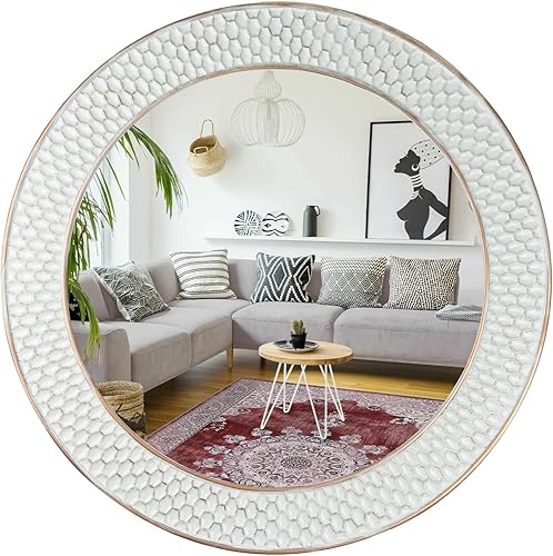 Espejos redondos decorativos para decoración de pared, espejo circular de granja de 32 pulgadas con marco de madera tallada, espejos rústicos