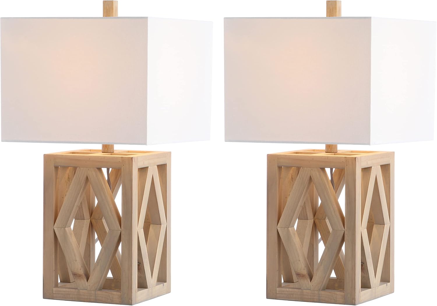 SAFAVIEH Lighting Collection Turner Rustic Farmhouse Brown Rectangle Shade 25-inch Bedroom Living Room Home Office Desk Nightstand Table Lamp Set of 2 (LED Bulbs Included)