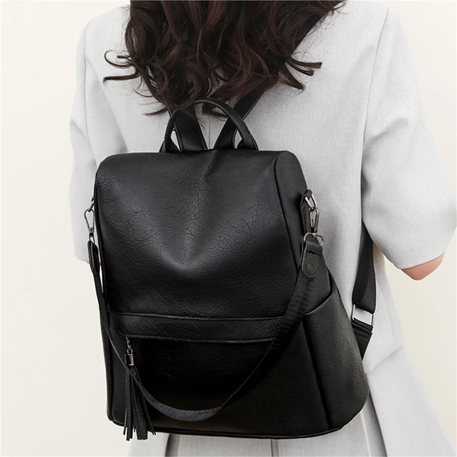Mochila de Cuero de Color Liso for Mujer, Mochila de Viaje de Cuero for Adolescentes Escolares. para Viajes Y Trabajo(White)