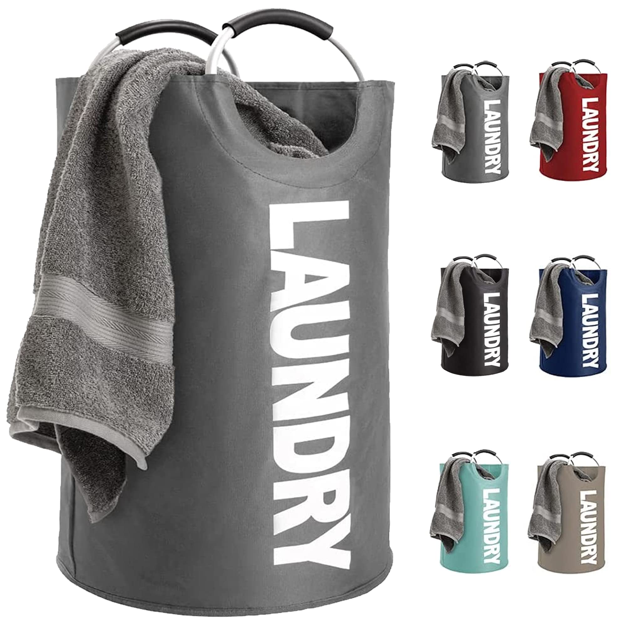 Swift Large Laundry Bag | 82L Foldable Hamper Laundry Basket | Padded Handles | Easy to Carry Washing Baskets for Laundry | Clothes Hamper for Kids Bedroom, Bathroom, Nursery, Utility Room (Grey)