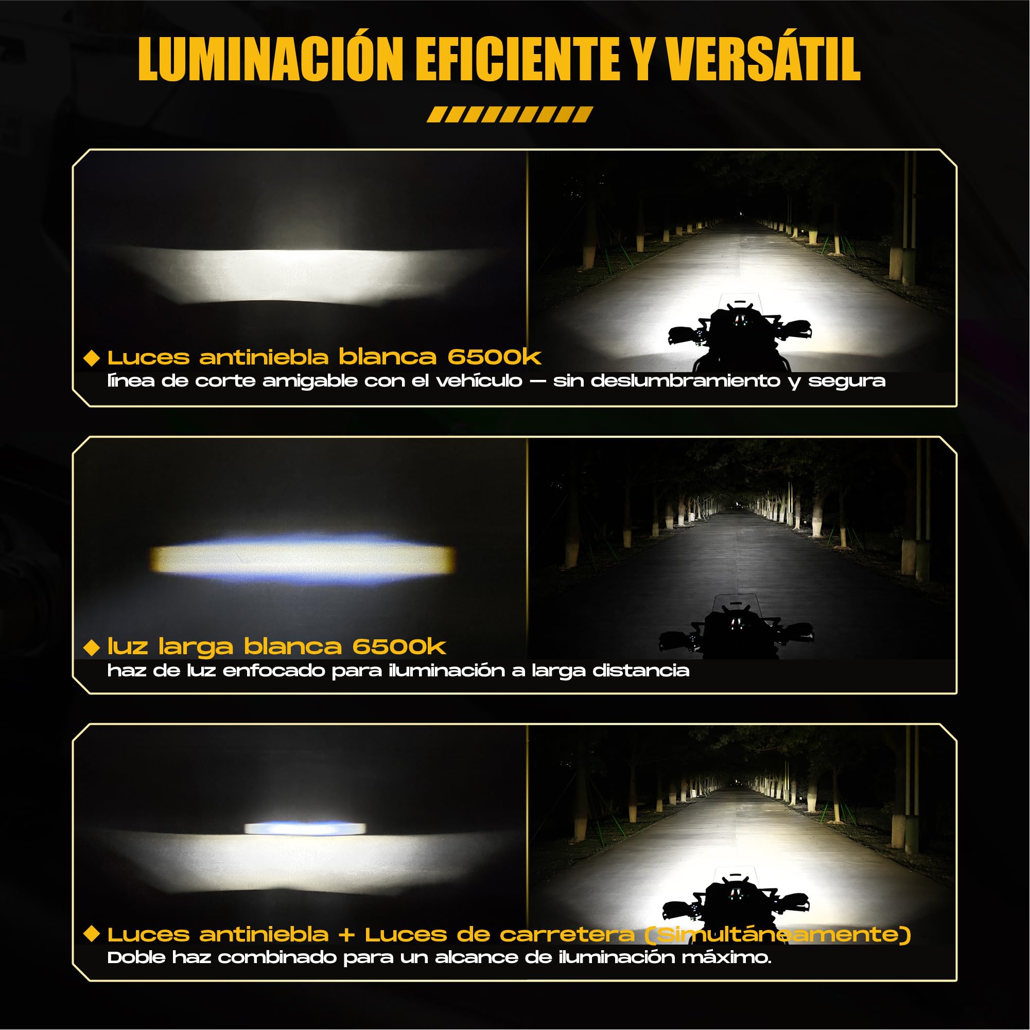 FUTURE EYES Faros Antiniebla Moto Homologados E57 CE, 120W 12000LM Faros Auxiliares para , Luces LED Moto con Doble Lente, Luces Auxiliares IP67 Impermeables