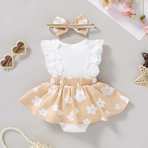 Miniatura 3 de YOUNGER TREE Vestidos de niña recién nacida, vestido floral para bebé, ropa de verano para niña, diadema para bebé