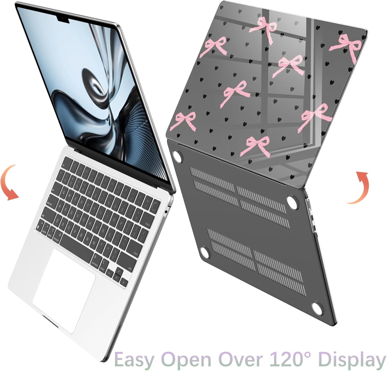 Compatible with MacBook Pro 16 inch Case M5 M4 M3 M2 M1 Pro/Max 2026-2021 A3429 A3428 A3403 A3186 A2991 A2780 A2485, Cute Pink Bow Heart Protective Hard Shell Clear Black Cover