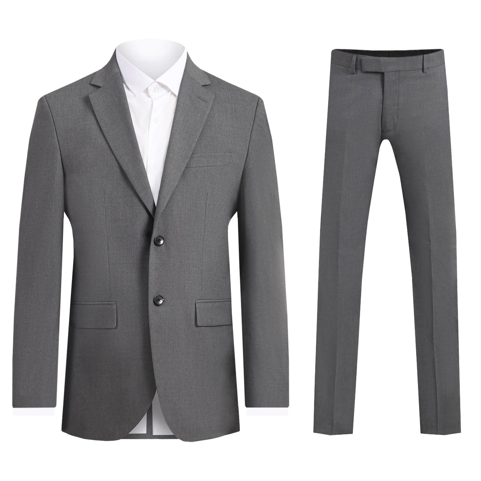 Dobell Mens Grey 2 Piece Suit Slim Fit (34R Jacket with 28R Trousers)