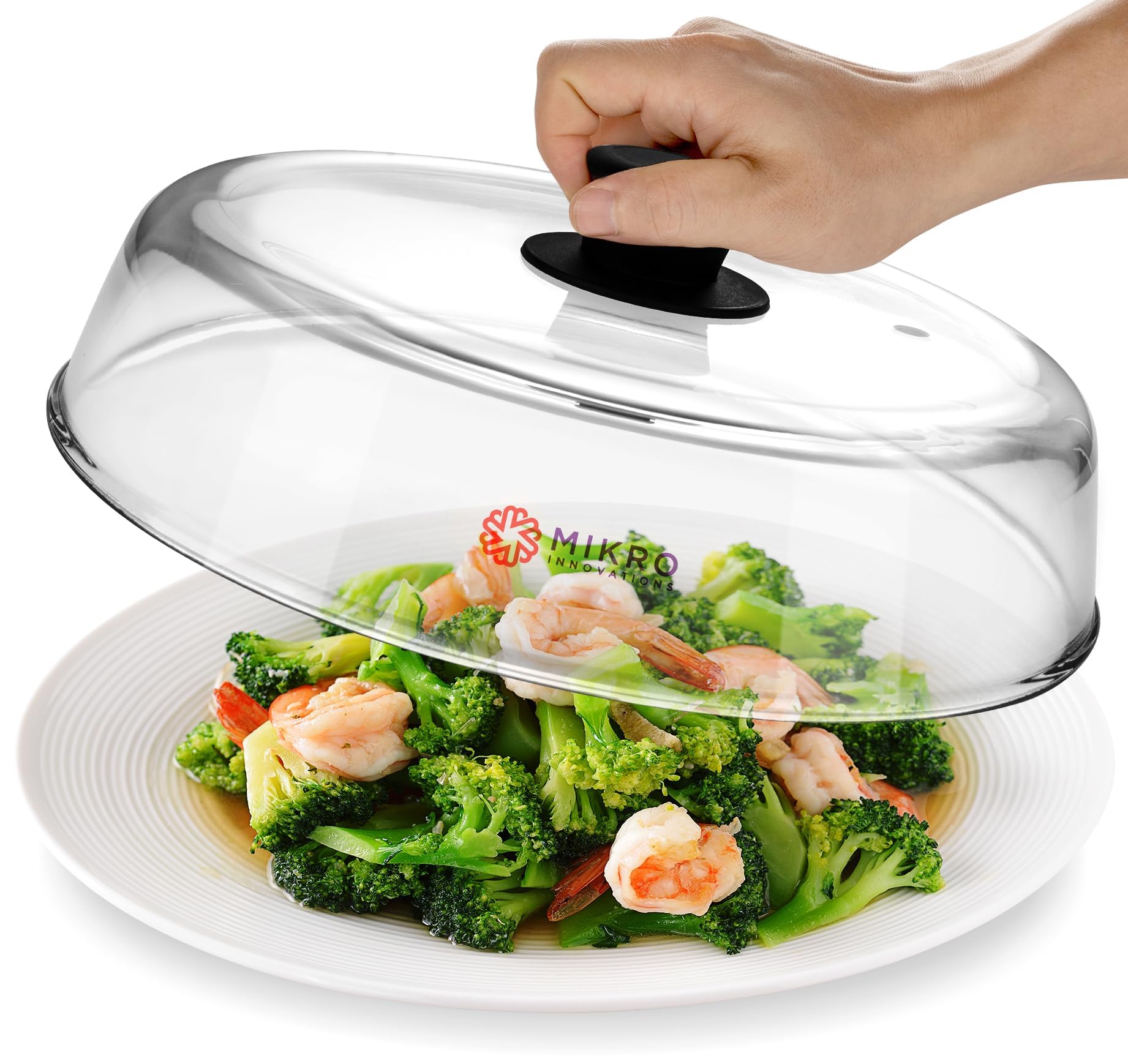 Cubierta de placa de vidrio para microondas para alimentos, resistente protector de salpicaduras de vidrio de borosilicato con agujero de ventilación, 100% apto para alimentos, sin BPA, perilla de
