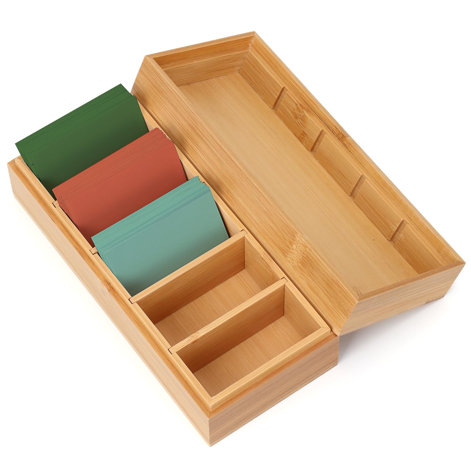 Wooden Flash Card Box A8 21.7 x 9.5 x 7 cm with Lid - Vocabulary Box, Wood Colour