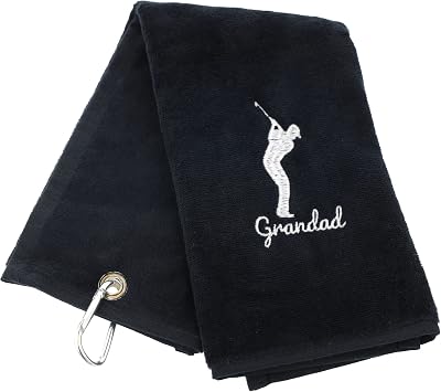 Always Looking Good Personalised Embroidered Golf Towel with Any Name Any Font Luxury Velour 50cm x 40cm Custom Embroidered Golf Towel with Carabiner Clip Gift- Golf Gifts for men and women (Black)