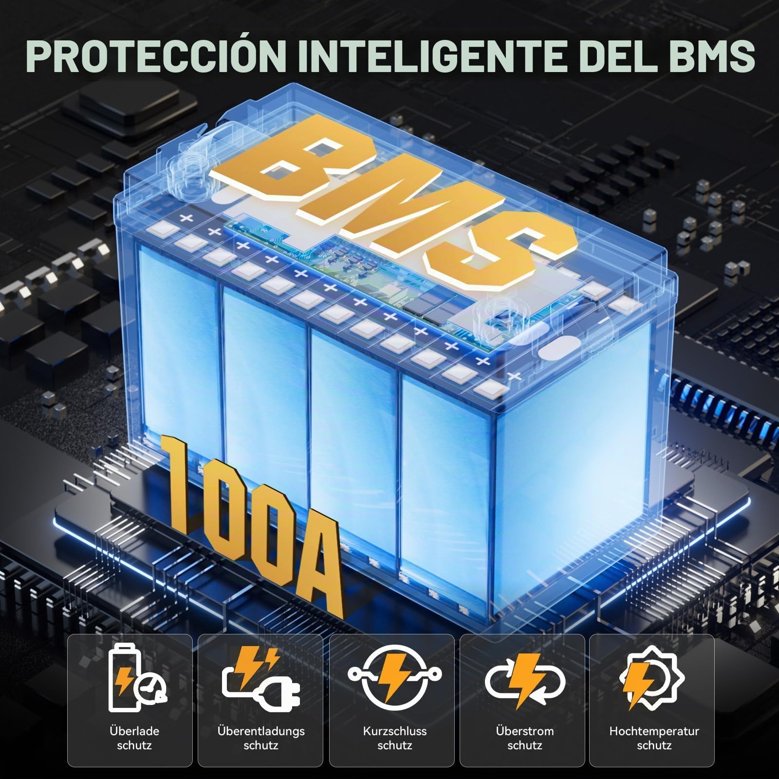 Bateria Lifepo4 12V 100Ah, Bateria Litio LiFePO4 Recargable, Baterías de Ciclo Profundo, Batería Coche 1280Wh con Sistema 100A BMS, 18000 Ciclos Para Sistema Placa Solar, Barco, Hogar, Camper (100ah)