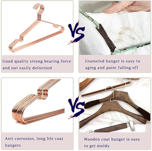 Miniatura 4 de Paquete de 60 perchas de alambre de metal de oro rosa para adultos, perchas de acero inoxidable de 16.5 pulgadas para ropa perchas de metal fuertes,