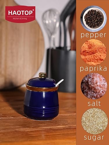 Miniatura 7 de HAOTOP Azucarero de 12 onzas con tapa y cuchara, recipiente de cerámica simple para azúcar, dispensador de azúcar, accesorios de barra de café,