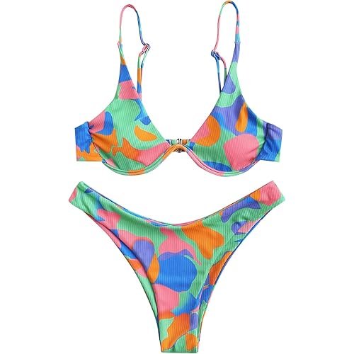 ZAFUL Womens High Cut Thong Bikini Set Swimsuits Cami String Sexy Bathing Suit