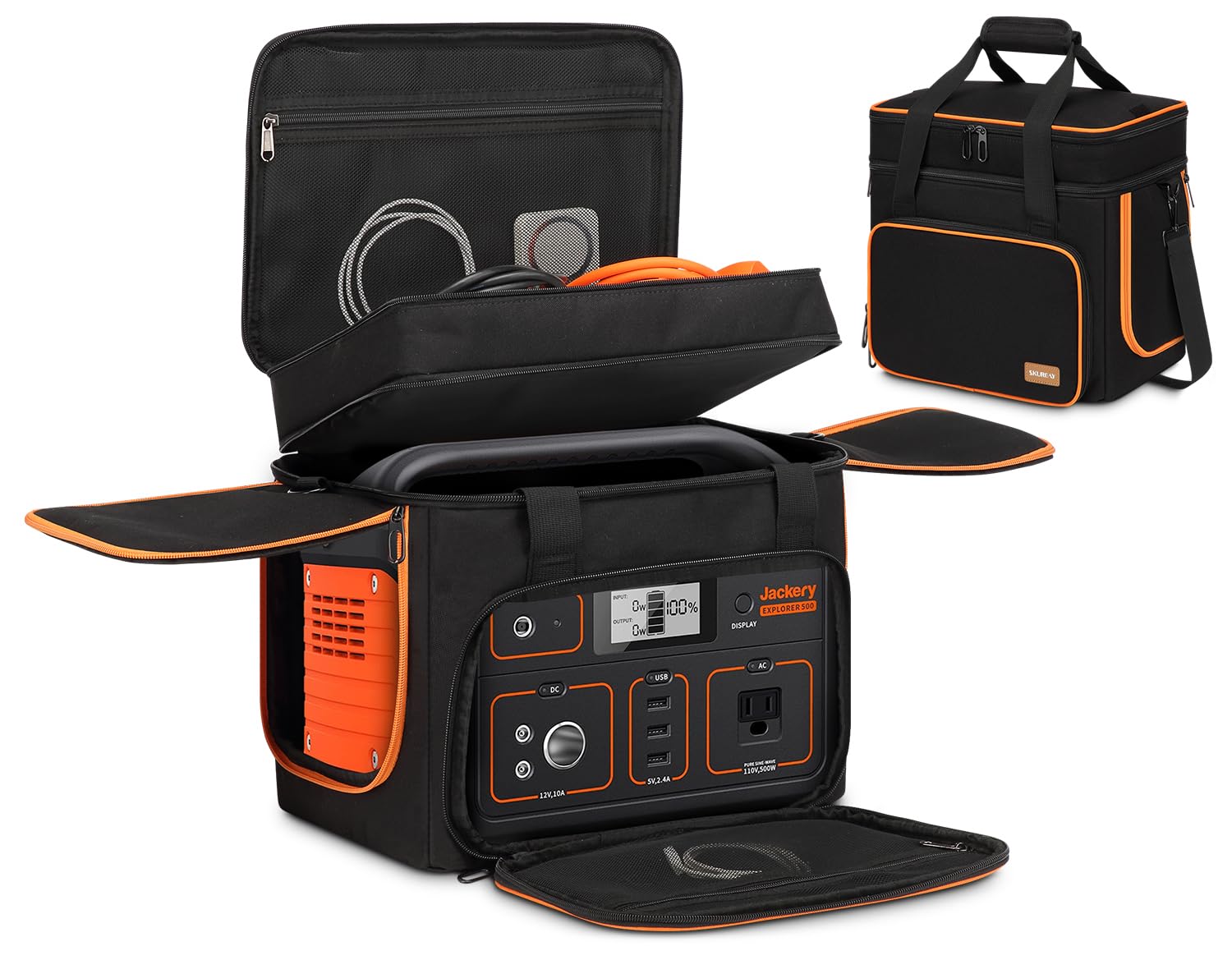 CYUREAY Portable Carrying Case Compatible with Jackery Explorer 500/500 v2, Flip-top Design, Double-Layer Soft Power Station Storage Bag for Accessories/Charging Cable/Solar Generator