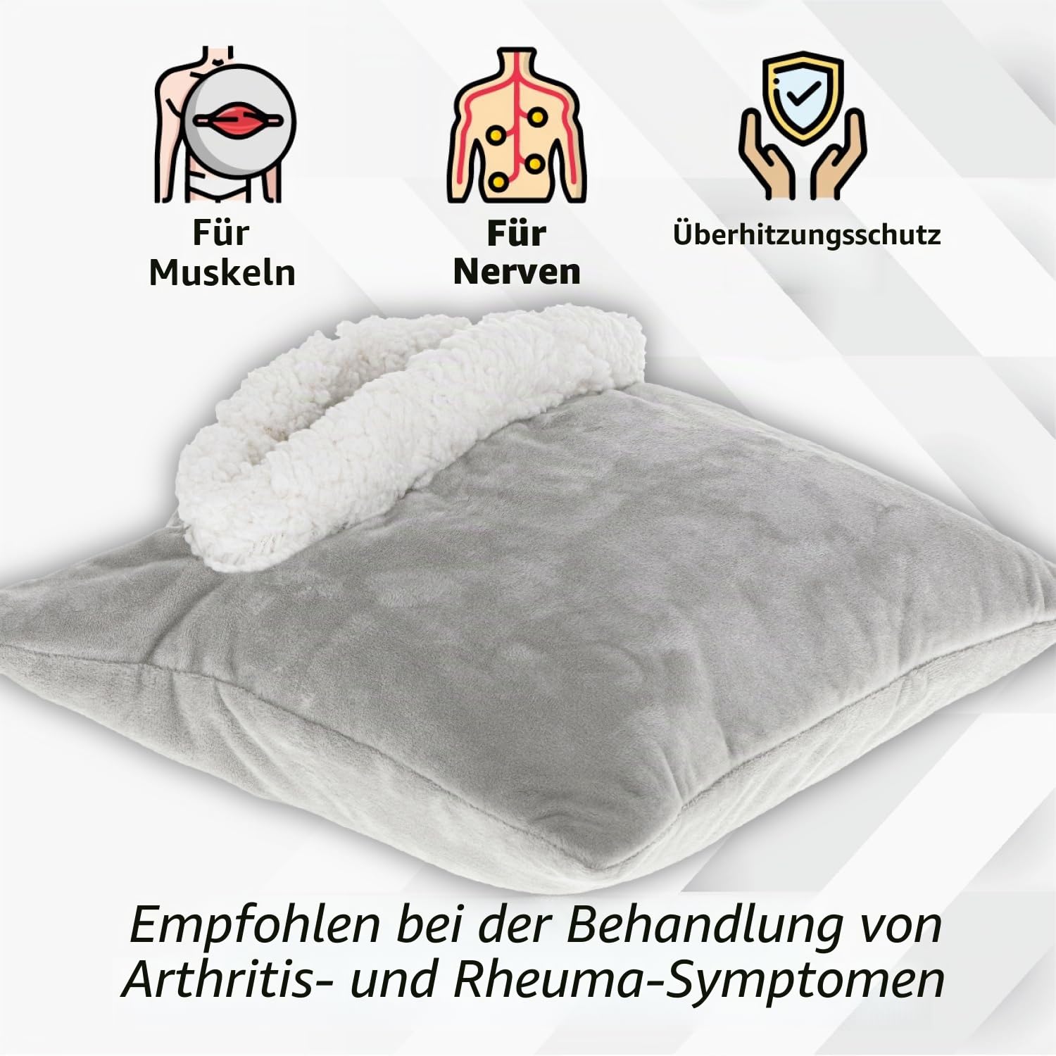 Adler AD 7412 Elektrisches Heizkissen Wärmekissen 80 W 8 Temperaturstufen mit Timer Waschbar 38 x 38 cm Grau