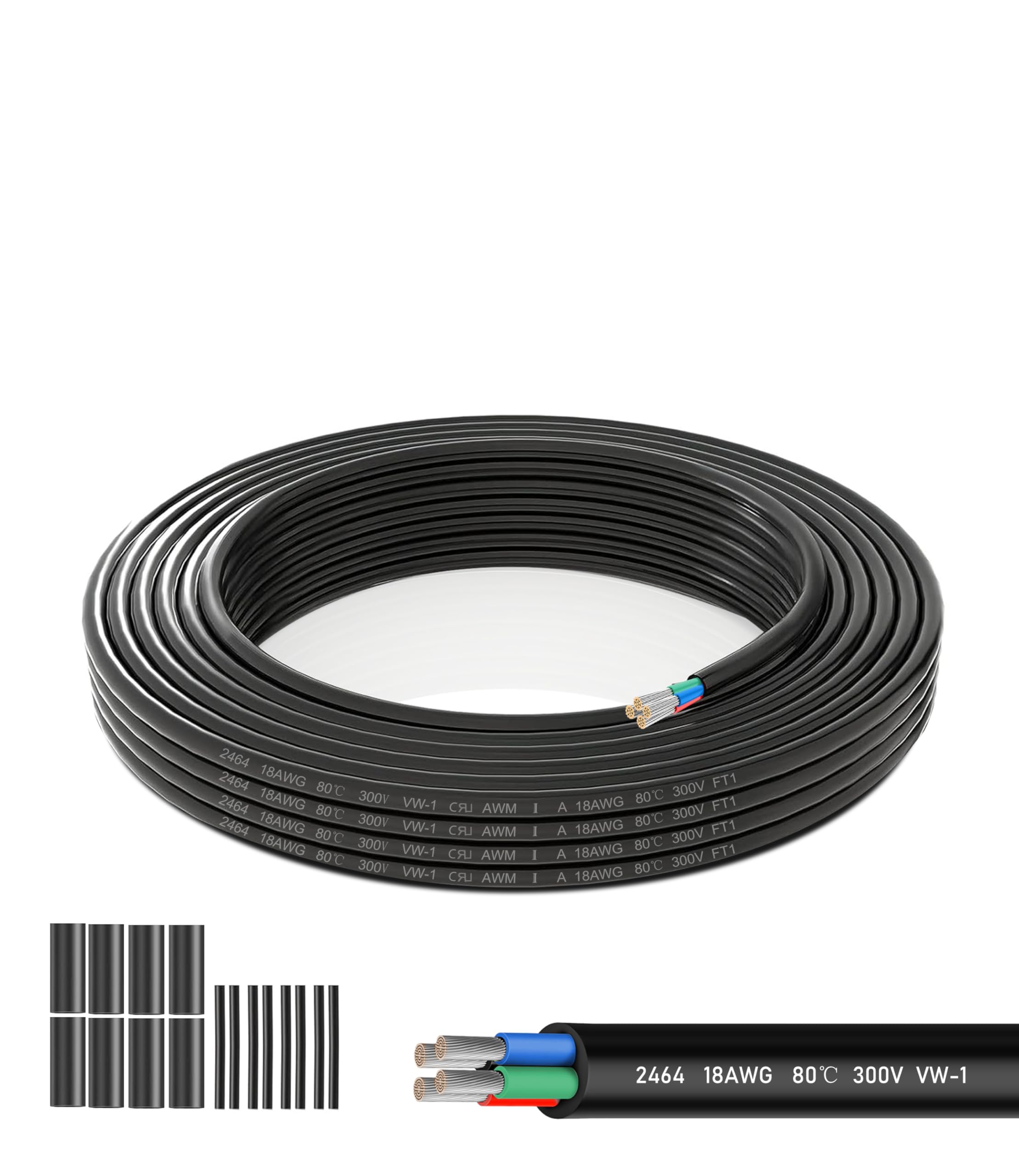 18AWG Quad Core Cable | 4×0.75mm² Tinned Copper Wire 26.25FT/8 Metres | 12V/24V/240V/300V Low Voltage Flexible PVC for LED Strips, Automotive Wiring & Marine Applications