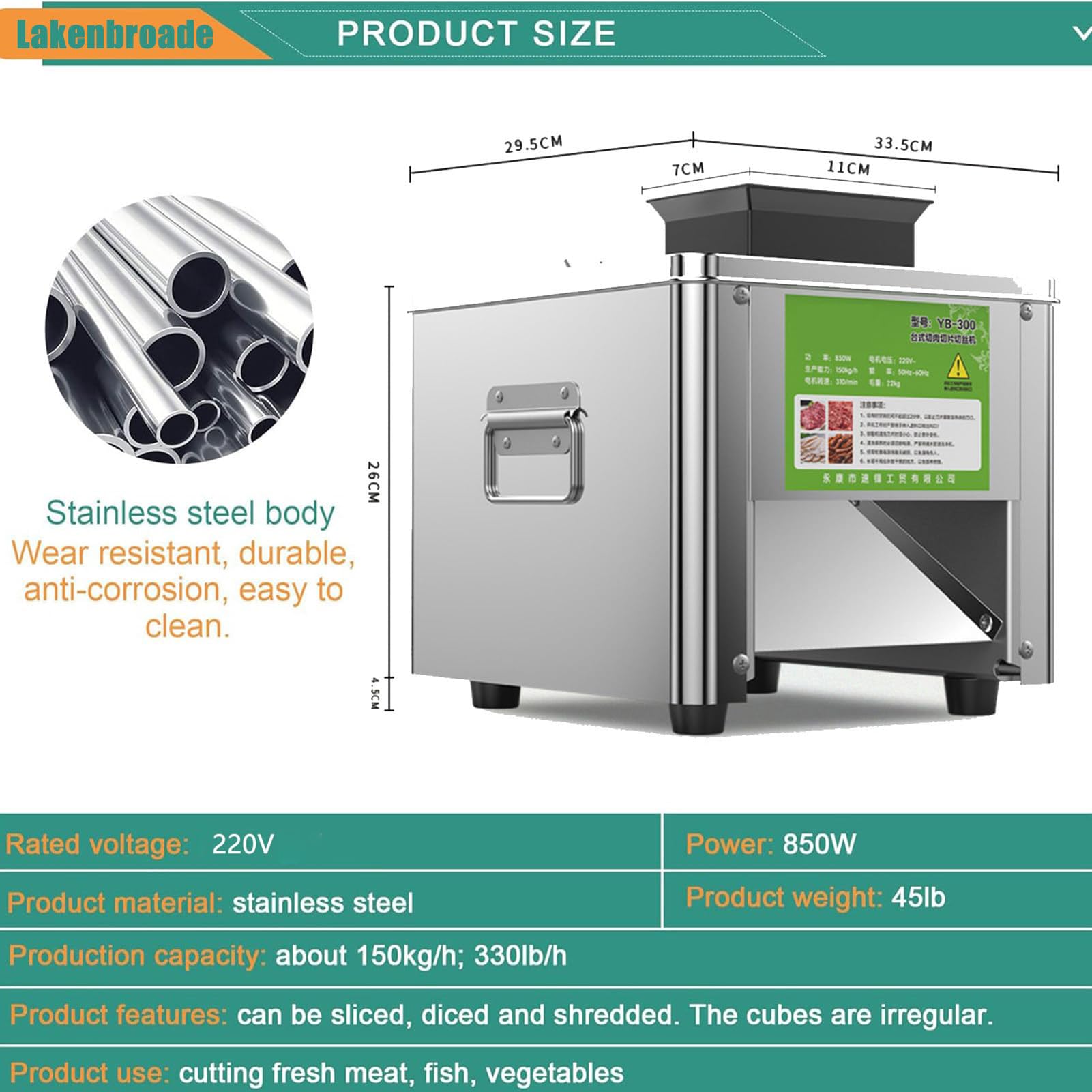 Cortadora De Fiambre Profesional 850w - MáQuina EléCtrica Comercial, 150kg/H para Cortar/Desmenuzar Cordero/Res/Pollo, Espesor Fijo, Ideal Supermercados/Restaurantes,Compacto Y Potente