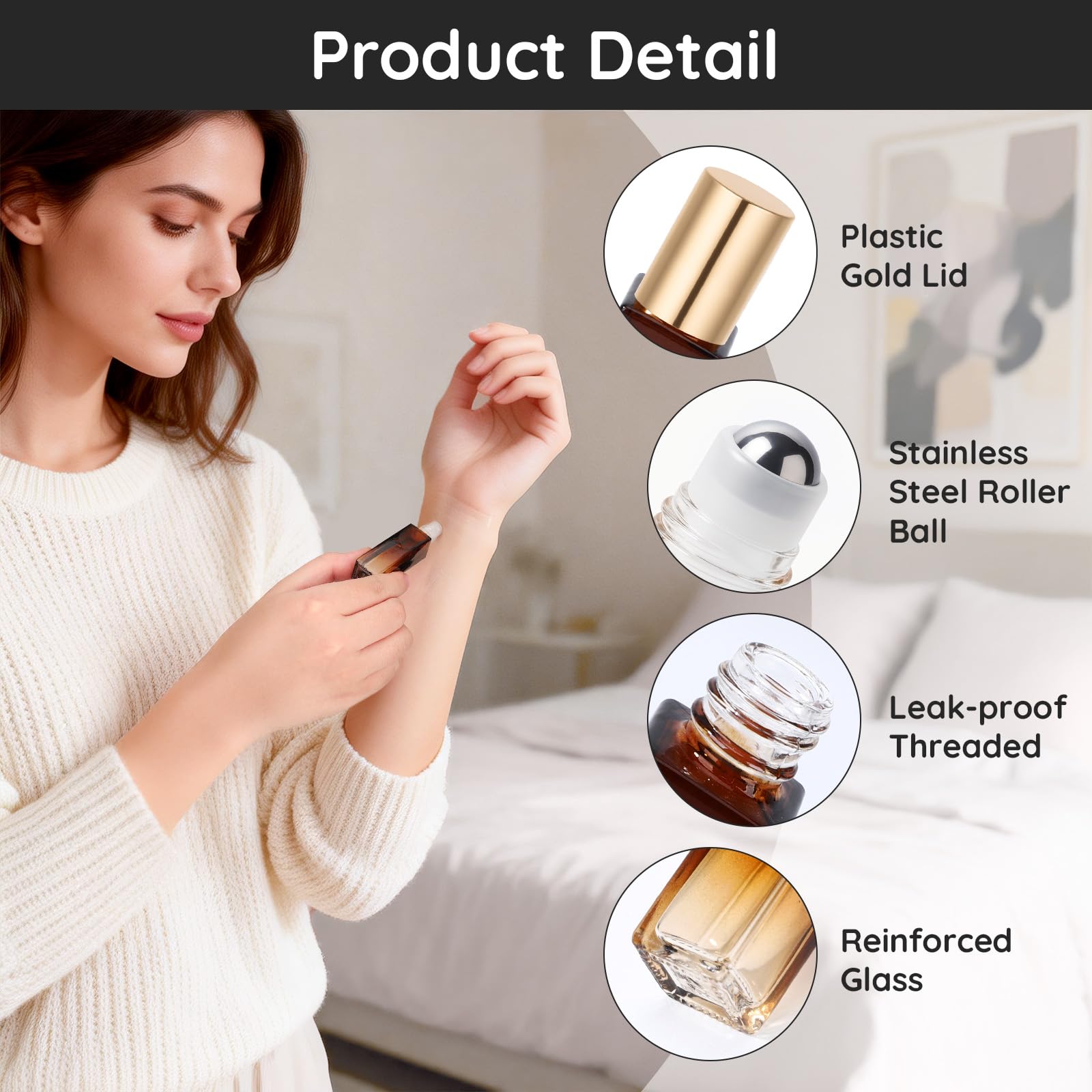 Segbeauty Roll on Bottiglie Vuote, 5 Pezzi 10ml Roll on Vuoto per Oli Essenziali, con Sfera in Acciaio Inossidabile, Bottiglie Vetro per Aromaterapia, Profumi