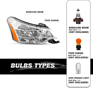 SOCKIR Headlight Assembly Fit for 2008 2009 2010 2011 Ford Focus OE Style