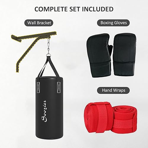 Miniatura 4 de Soozier Saco de boxeo sin relleno para adultos, juego de montaje en pared de bolsa pesada con soporte, guantes de boxeo, envolturas de mano y gancho