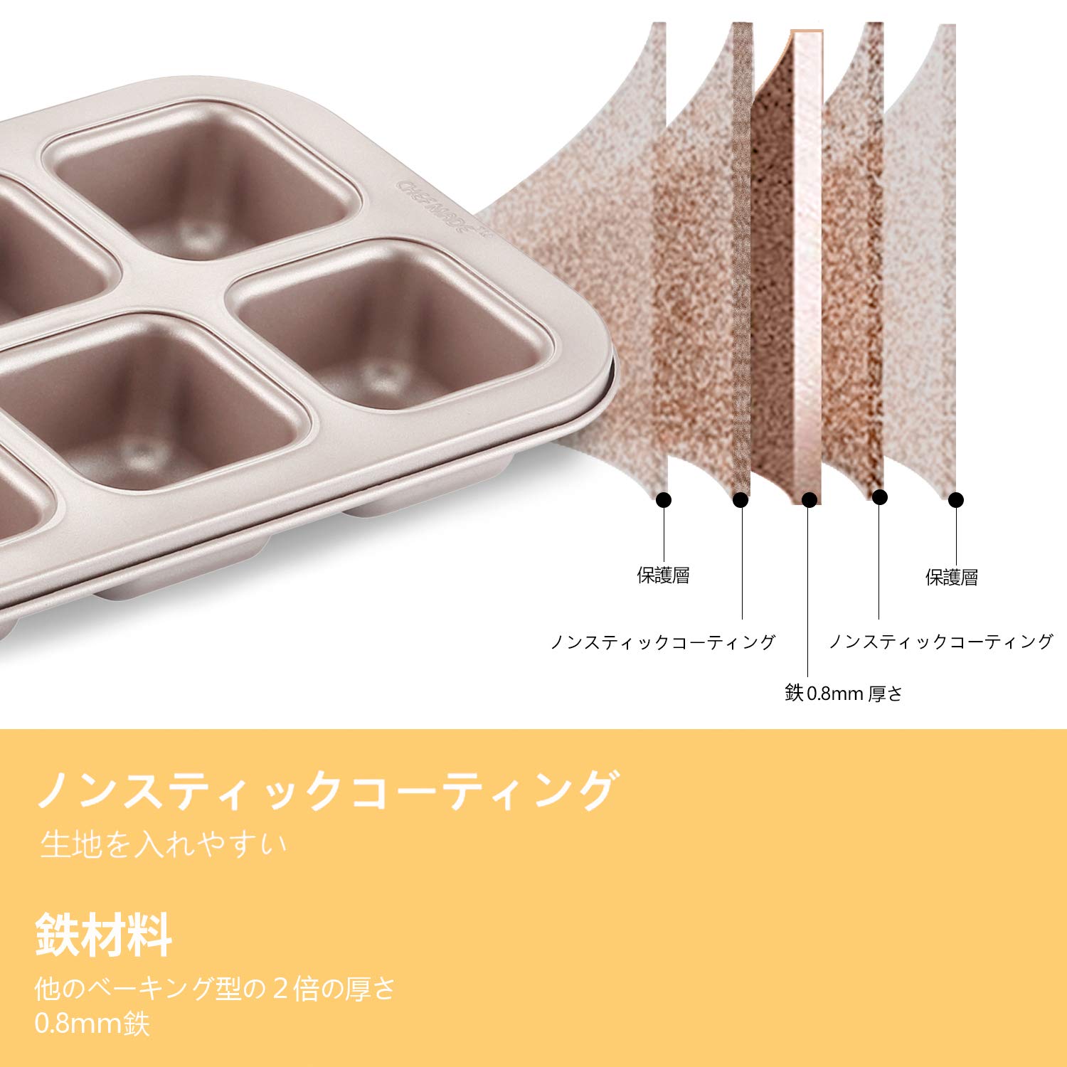 Amazon｜CHEFMADE ブラウニー型 マフィン型 スクエアパン型 6ヶ取