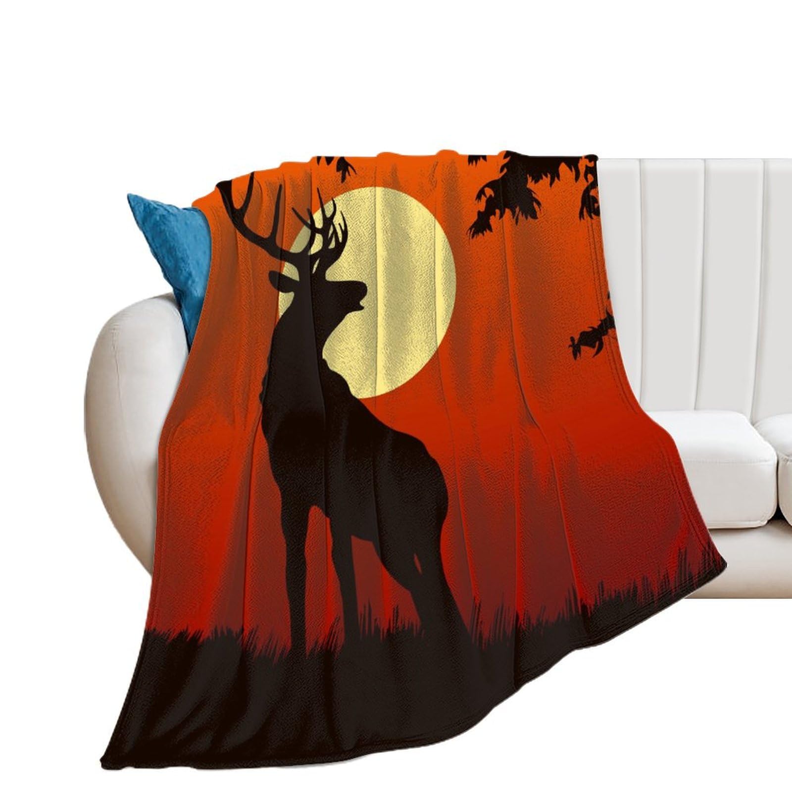 Couverture Polaire Cerf Couchant Plaid de Lit Chaleureux Salon 150x200cm