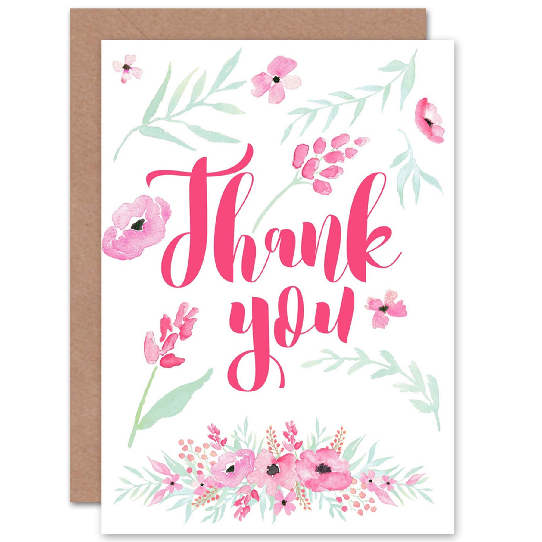 Wee Blue Coo THANK YOU CARD - FLORAL FLOWERS PRETTY TYPOGRAPHY PINK
