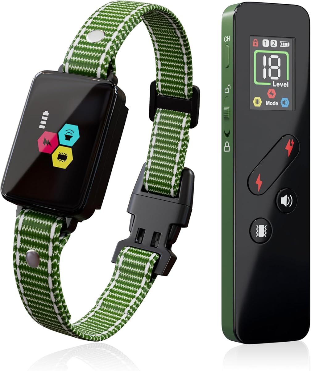 Cat Training Collar Cat Bark Collar with Remote Electric Cats Shock Collar 3300FT IP67 Waterproof 3 Training Modes Beep Vibration Shock Mode Top Meowing Effective for Bad Behavior Army Green