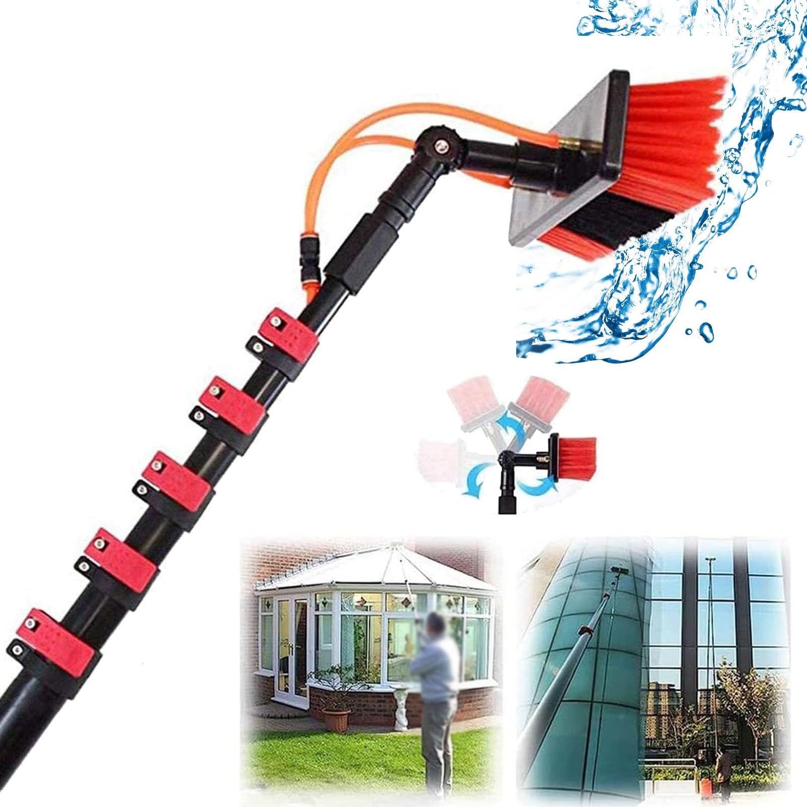 YHKJLYH Telescopic Solar Panel Cleaning Brush with Water Fed Pole 3.6m Window Cleaning Pole Photovoltaic Panel Cleaner (55cm Brush Head)