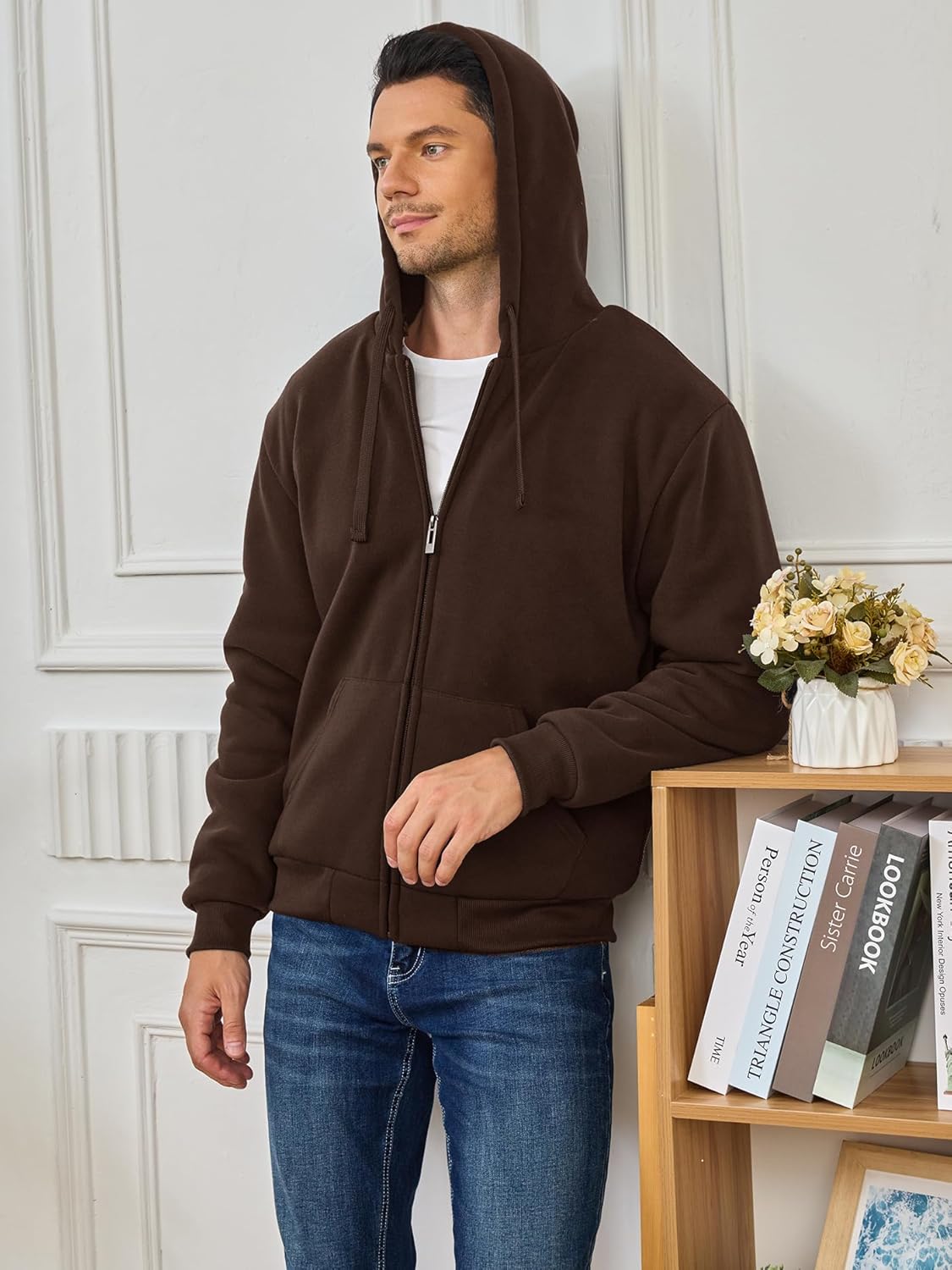 Hoodies for Men Full Zip Up Fleece Warm Thick Jackets Heavyweight Sherpa Lined Coat - Image 4