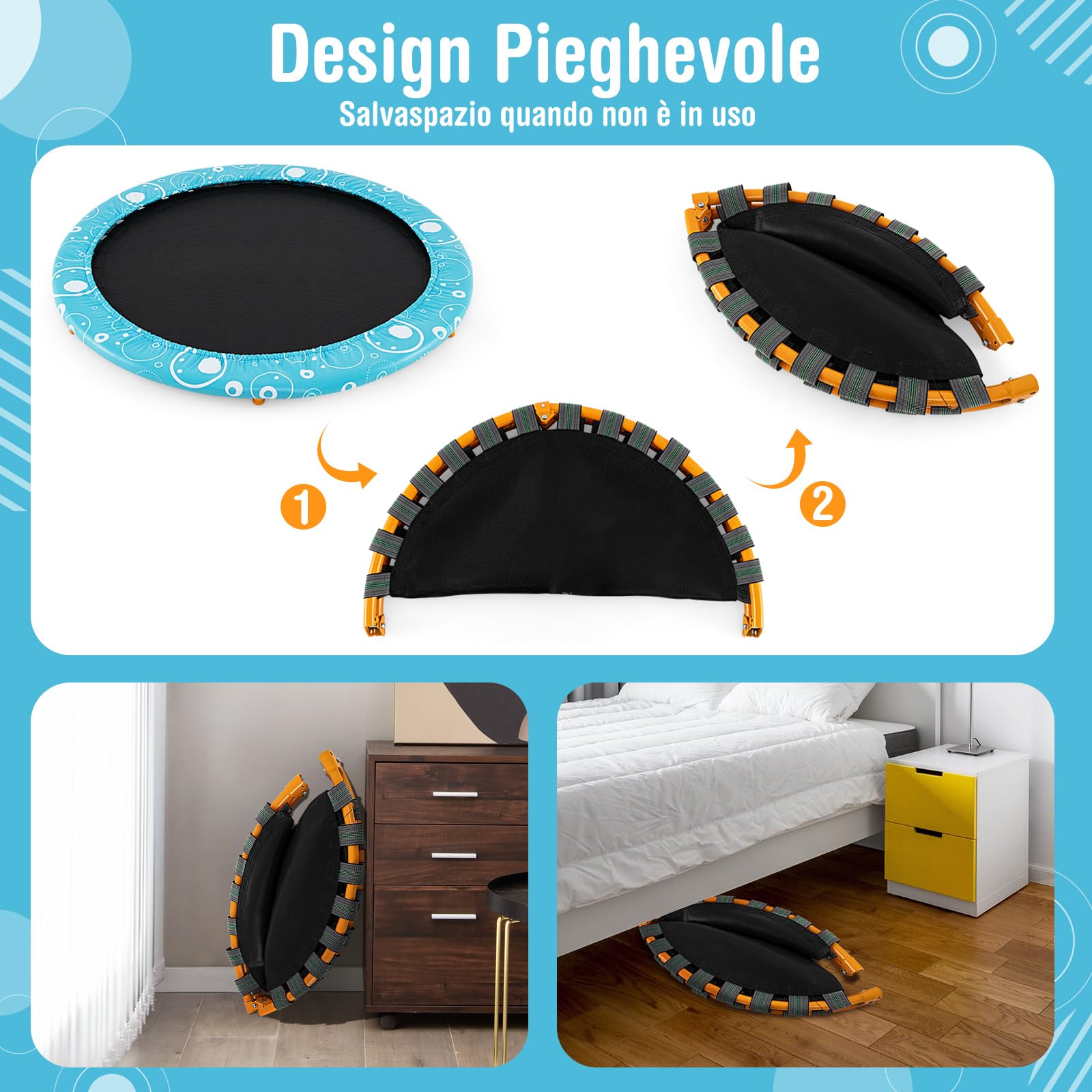COSTWAY Trampolino Elastico per Bambini, Tappeto Elastico Pieghevole per Bambini con Copertura, Cuscinetti Antiscivolo e Maniglia, Ideale per Interno ed Esterno, Carico Massimo 150 kg